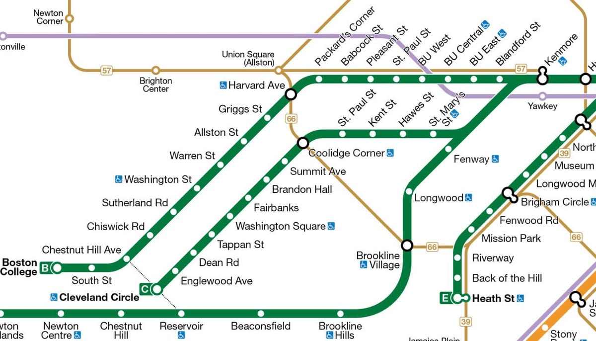 MBTA সবুজ লাইন মানচিত্র