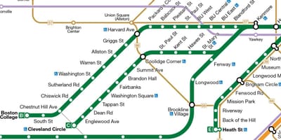 MBTA সবুজ লাইন মানচিত্র